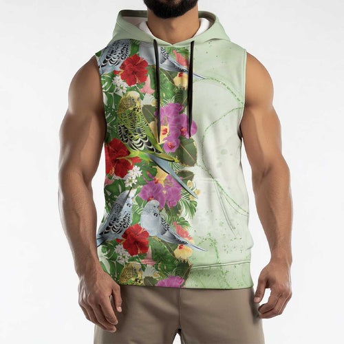 Aussie Budgies Blue And Green Tropical Birds Sleeveless Hoodie - Aussie Hoodie