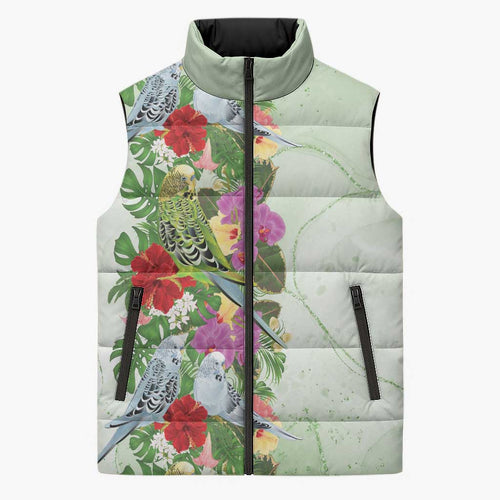 Aussie Budgies Blue And Green Tropical Birds Sleeveless Puffer Jacket - Aussie Hoodie