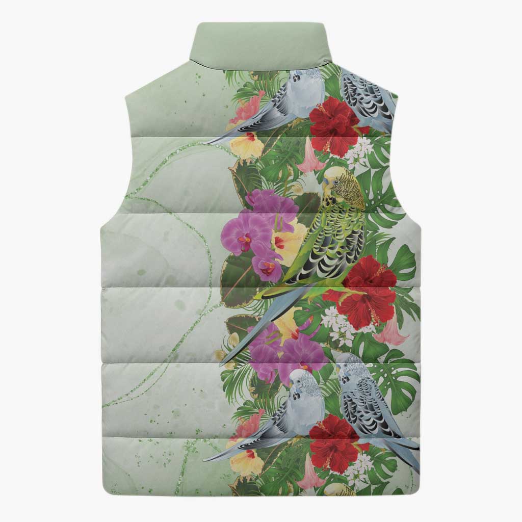 Aussie Budgies Blue And Green Tropical Birds Sleeveless Puffer Jacket - Aussie Hoodie