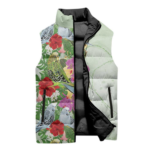 Aussie Budgies Blue And Green Tropical Birds Sleeveless Puffer Jacket - Aussie Hoodie