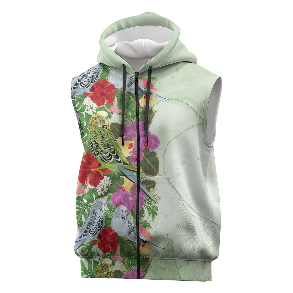 Aussie Budgies Blue And Green Tropical Birds Sleeveless Zip Hoodie - Aussie Hoodie