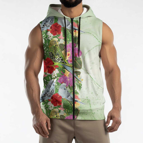 Aussie Budgies Blue And Green Tropical Birds Sleeveless Zip Hoodie - Aussie Hoodie