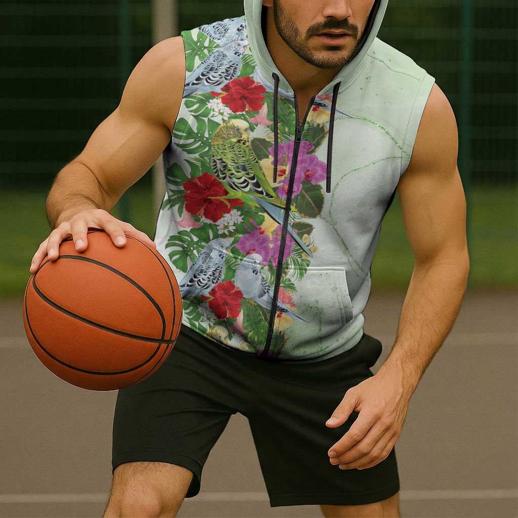 Aussie Budgies Blue And Green Tropical Birds Sleeveless Zip Hoodie - Aussie Hoodie
