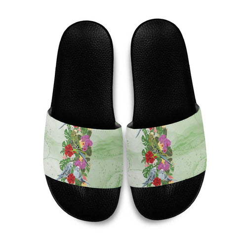 Aussie Budgies Blue And Green Tropical Birds Slide Sandals - Aussie Hoodie