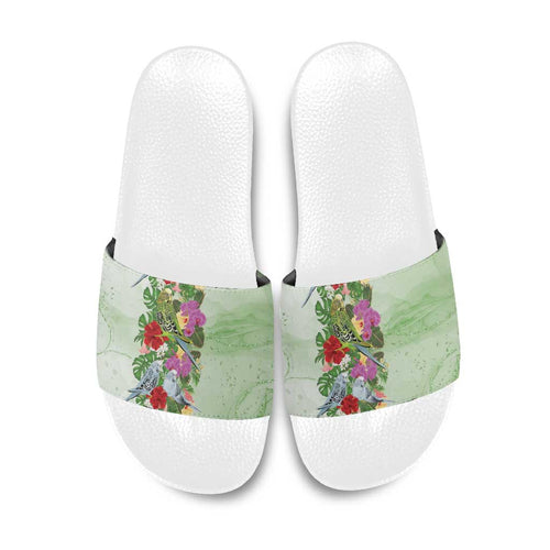 Aussie Budgies Blue And Green Tropical Birds Slide Sandals - Aussie Hoodie