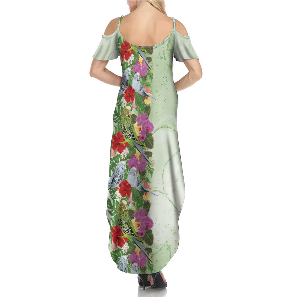 Aussie Budgies Blue And Green Tropical Birds Summer Maxi Dress - Aussie Hoodie