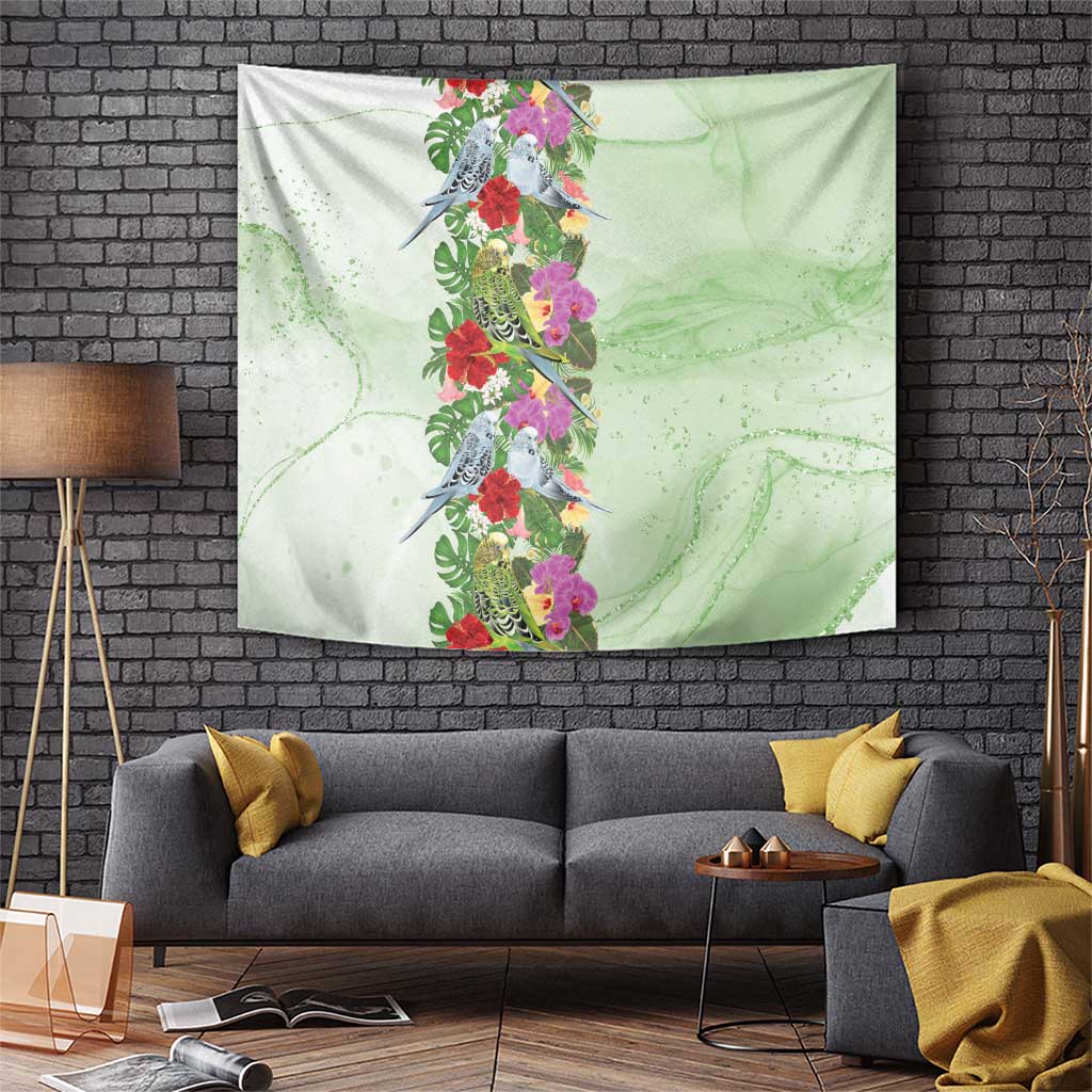 Aussie Budgies Blue And Green Tropical Birds Tapestry - Aussie Hoodie