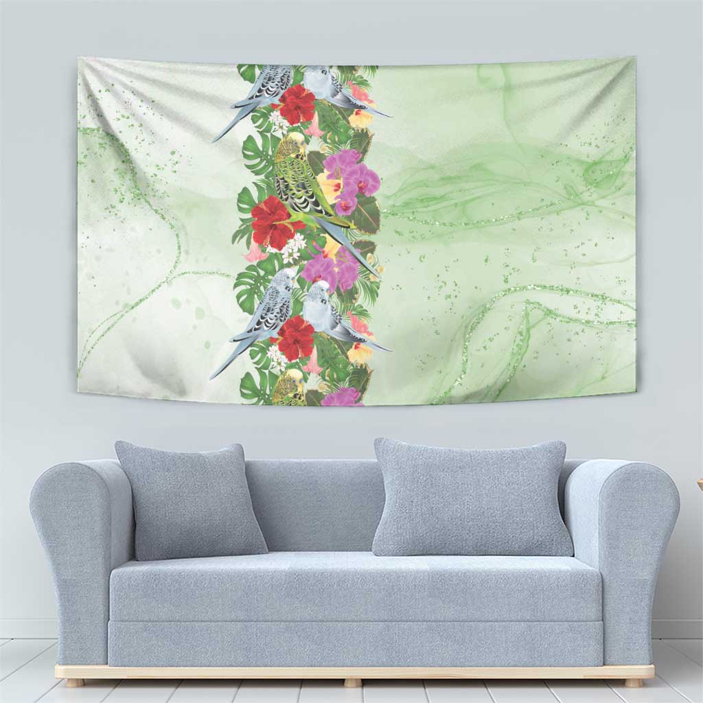 Aussie Budgies Blue And Green Tropical Birds Tapestry - Aussie Hoodie