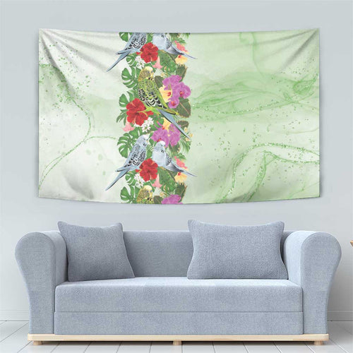 Aussie Budgies Blue And Green Tropical Birds Tapestry - Aussie Hoodie