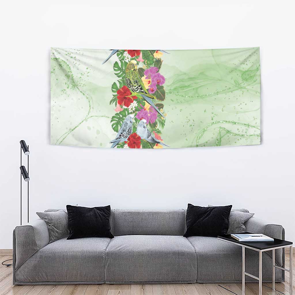 Aussie Budgies Blue And Green Tropical Birds Tapestry - Aussie Hoodie