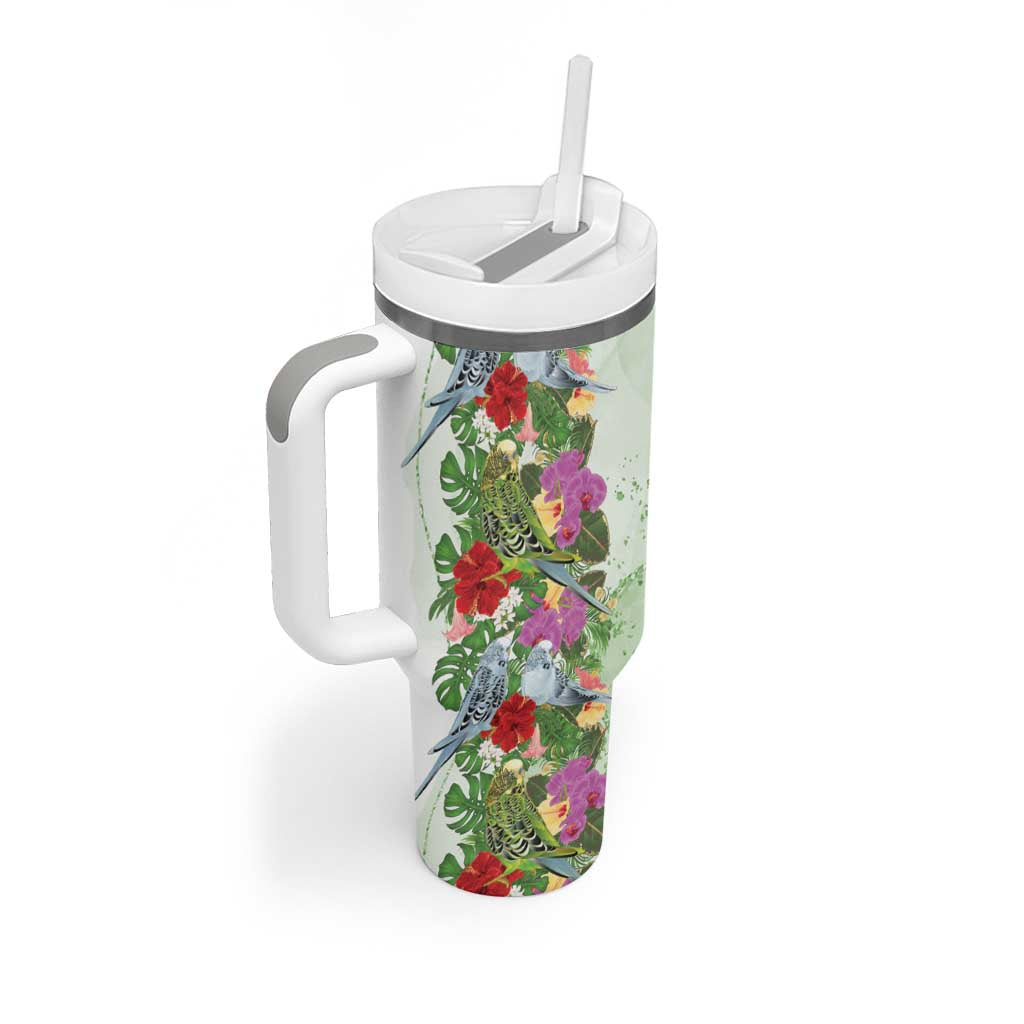 Aussie Budgies Blue And Green Tropical Birds Tumbler With Handle - Aussie Hoodie