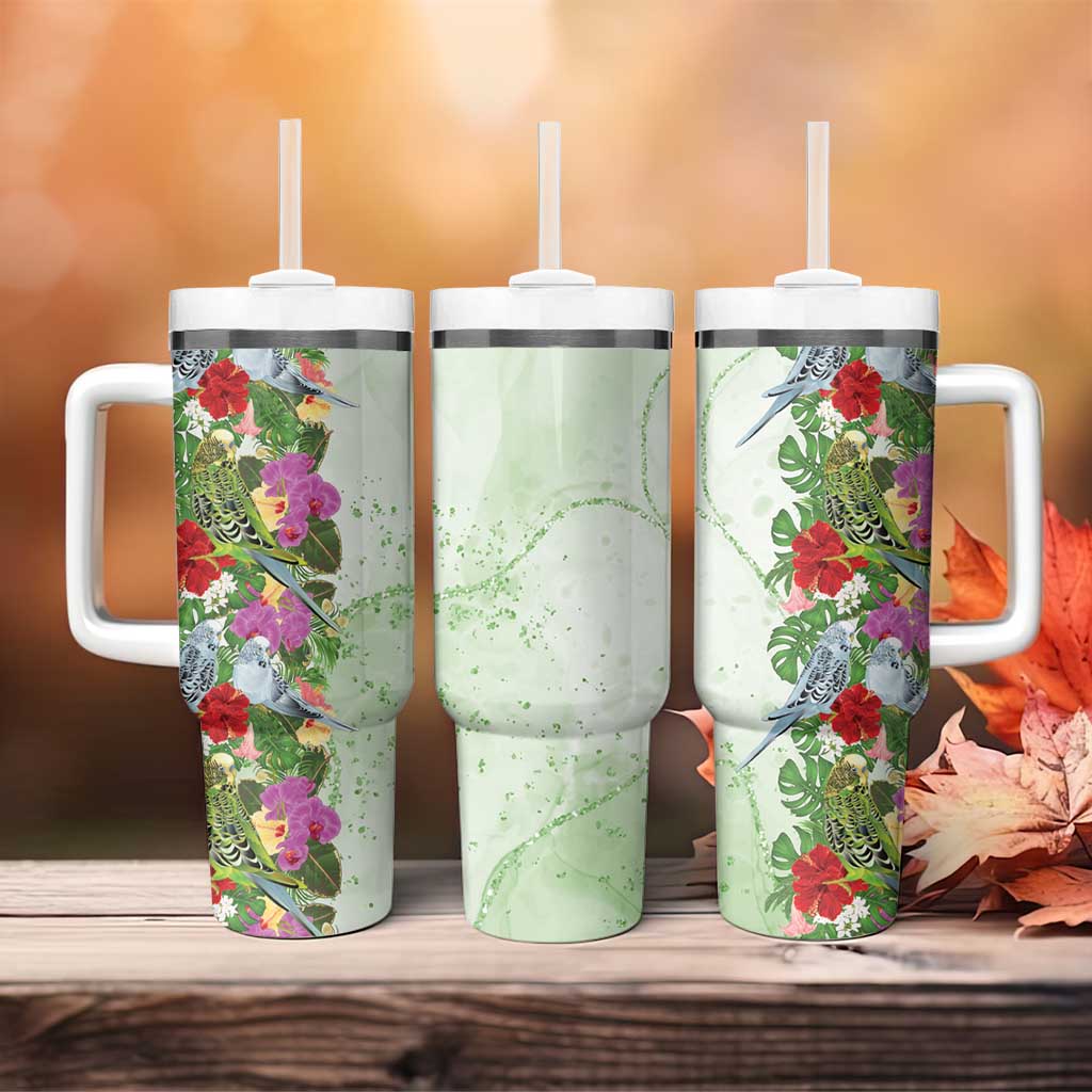 Aussie Budgies Blue And Green Tropical Birds Tumbler With Handle - Aussie Hoodie