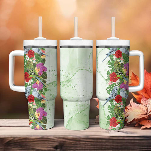 Aussie Budgies Blue And Green Tropical Birds Tumbler With Handle - Aussie Hoodie
