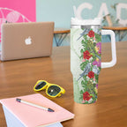 Aussie Budgies Blue And Green Tropical Birds Tumbler With Handle - Aussie Hoodie