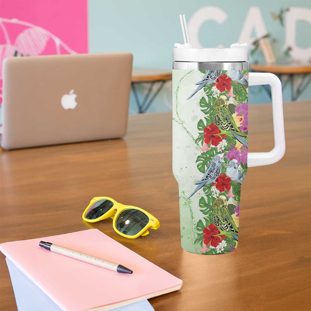 Aussie Budgies Blue And Green Tropical Birds Tumbler With Handle - Aussie Hoodie