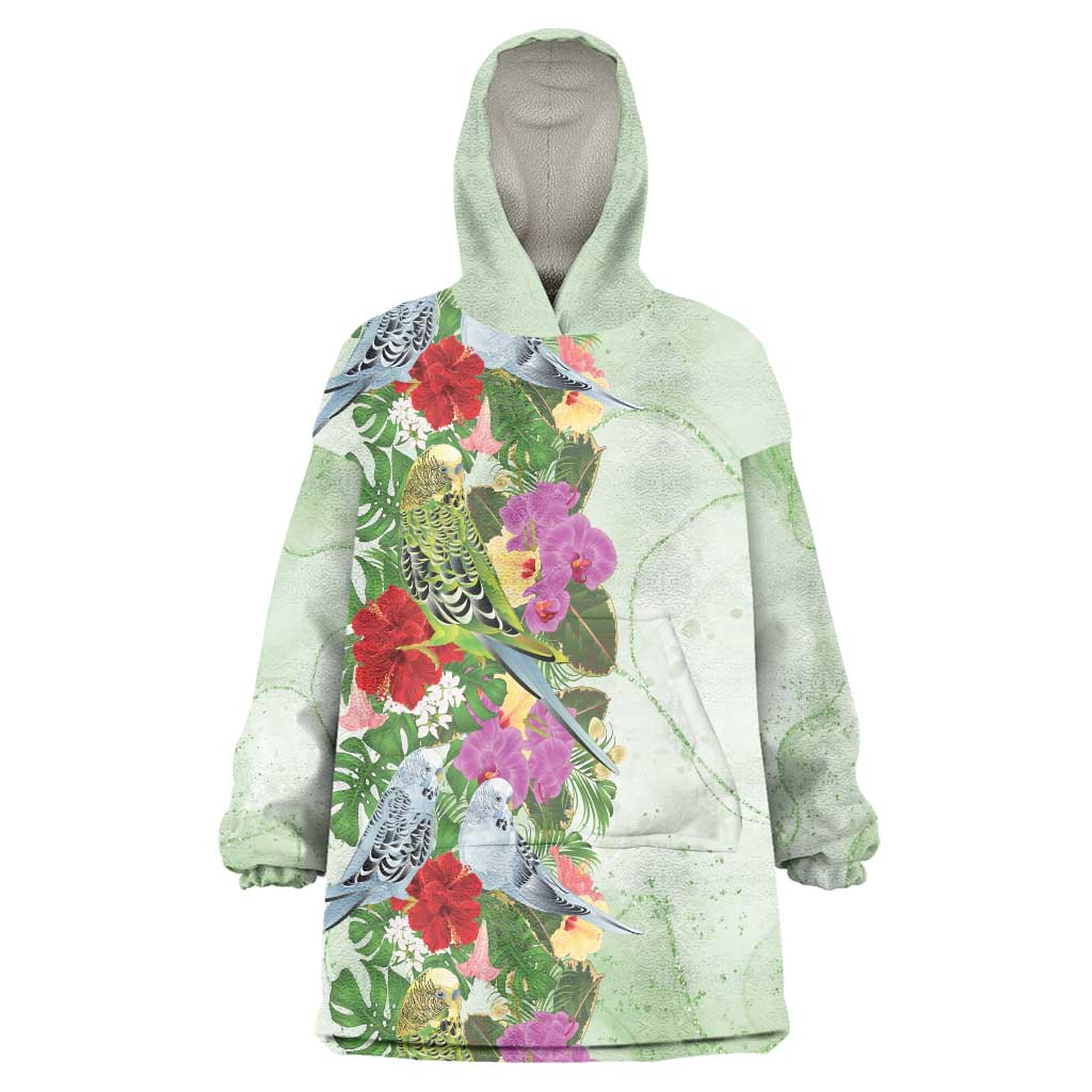 Aussie Budgies Blue And Green Tropical Birds Wearable Blanket Hoodie - Aussie Hoodie