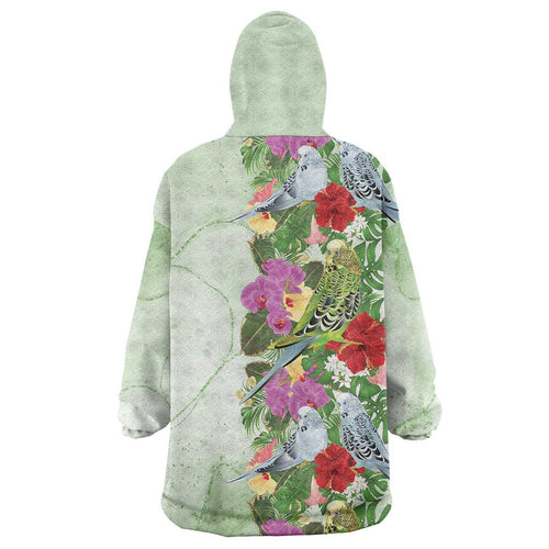 Aussie Budgies Blue And Green Tropical Birds Wearable Blanket Hoodie - Aussie Hoodie