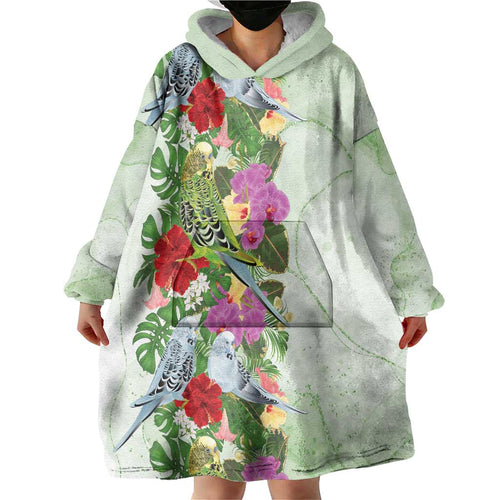 Aussie Budgies Blue And Green Tropical Birds Wearable Blanket Hoodie - Aussie Hoodie