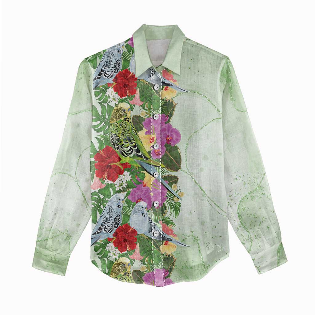 Aussie Budgies Blue And Green Tropical Birds Women Casual Shirt - Aussie Hoodie