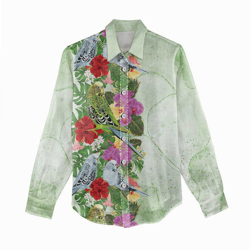 Aussie Budgies Blue And Green Tropical Birds Women Casual Shirt - Aussie Hoodie