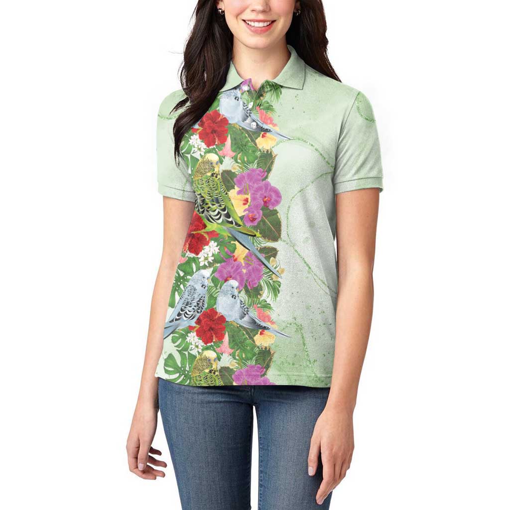 Aussie Budgies Blue And Green Tropical Birds Women Polo Shirt - Aussie Hoodie