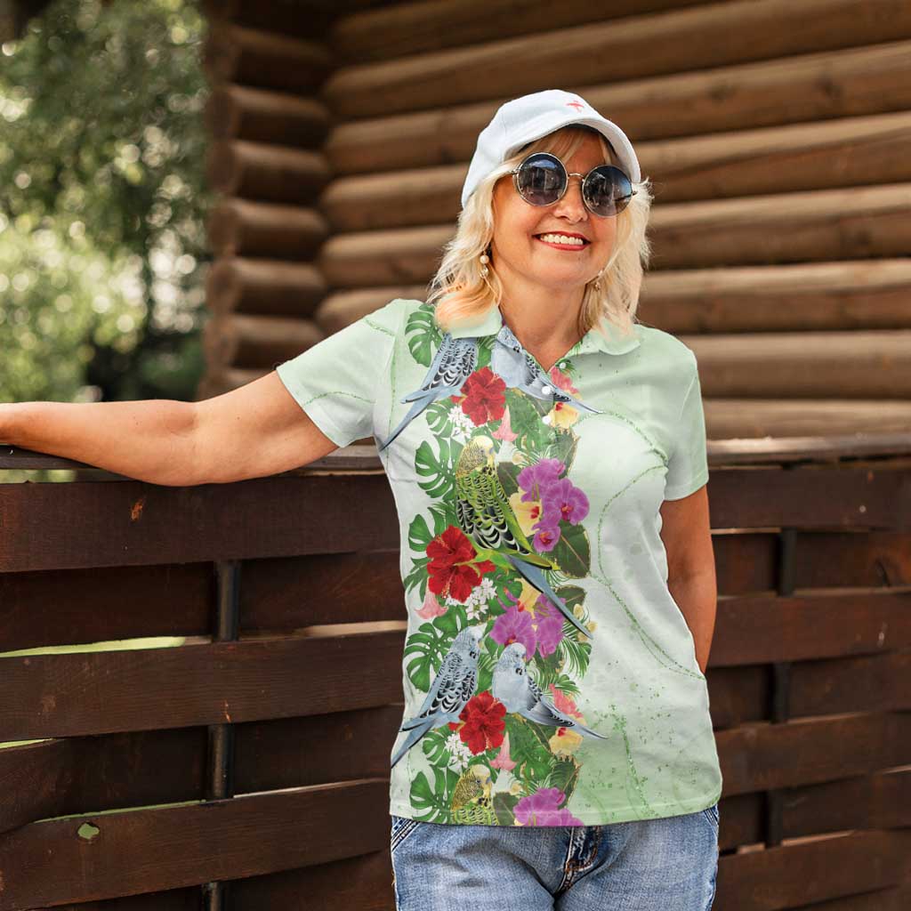 Aussie Budgies Blue And Green Tropical Birds Women Polo Shirt - Aussie Hoodie