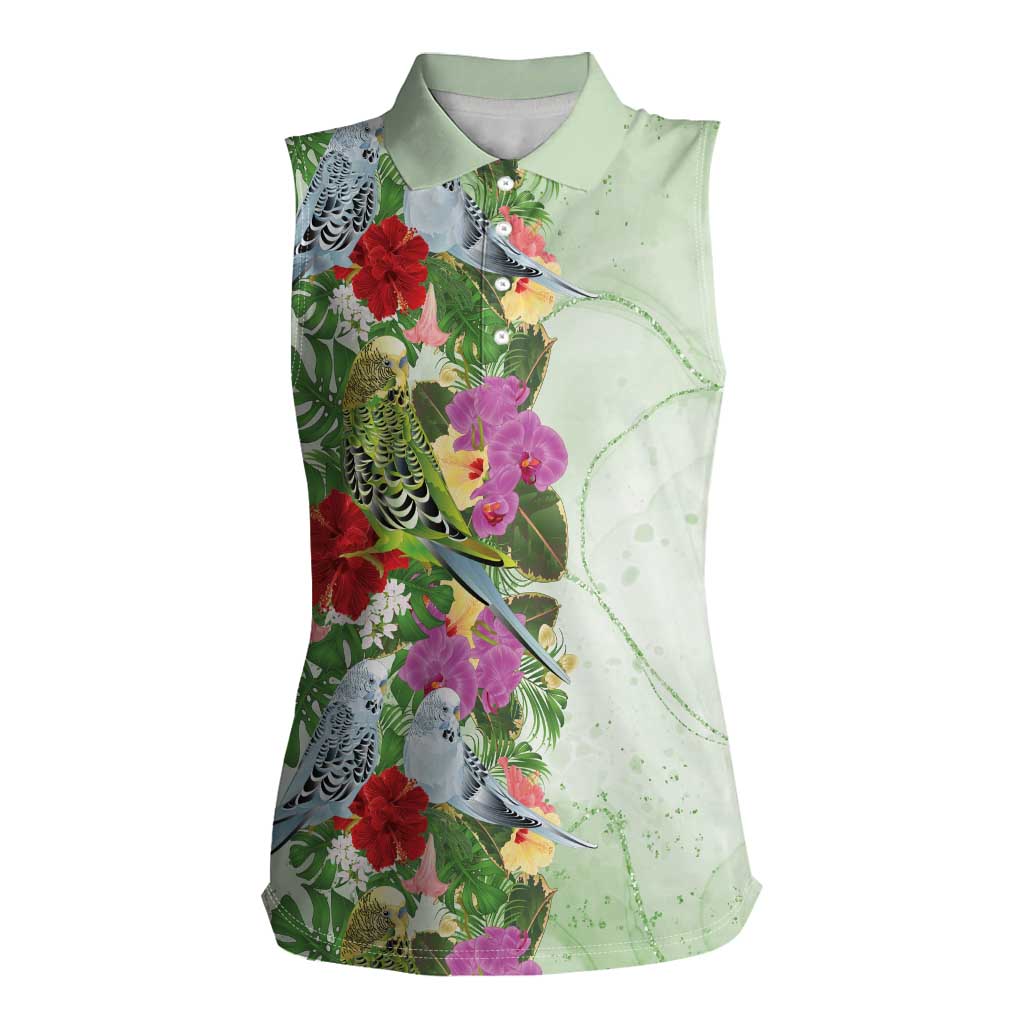 Aussie Budgies Blue And Green Tropical Birds Women Sleeveless Polo Shirt - Aussie Hoodie