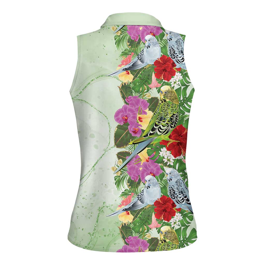 Aussie Budgies Blue And Green Tropical Birds Women Sleeveless Polo Shirt - Aussie Hoodie