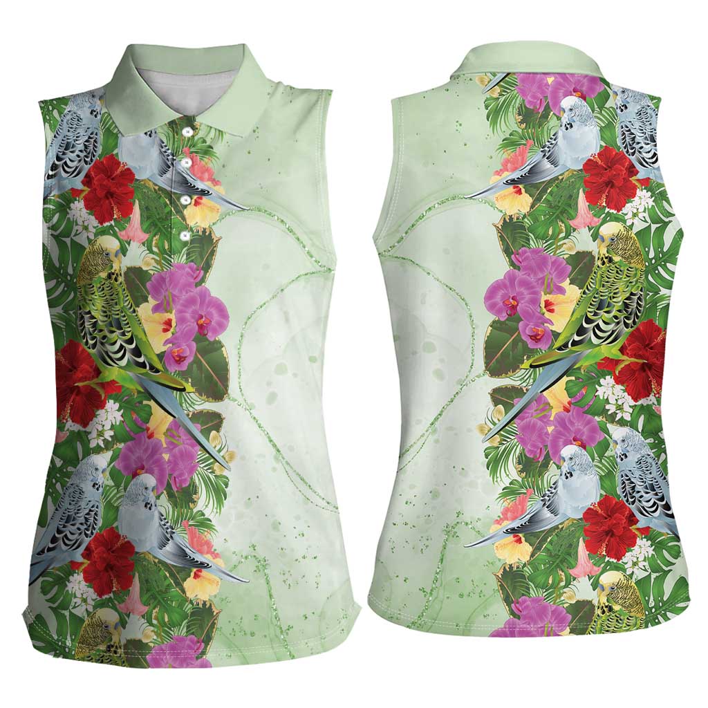 Aussie Budgies Blue And Green Tropical Birds Women Sleeveless Polo Shirt - Aussie Hoodie