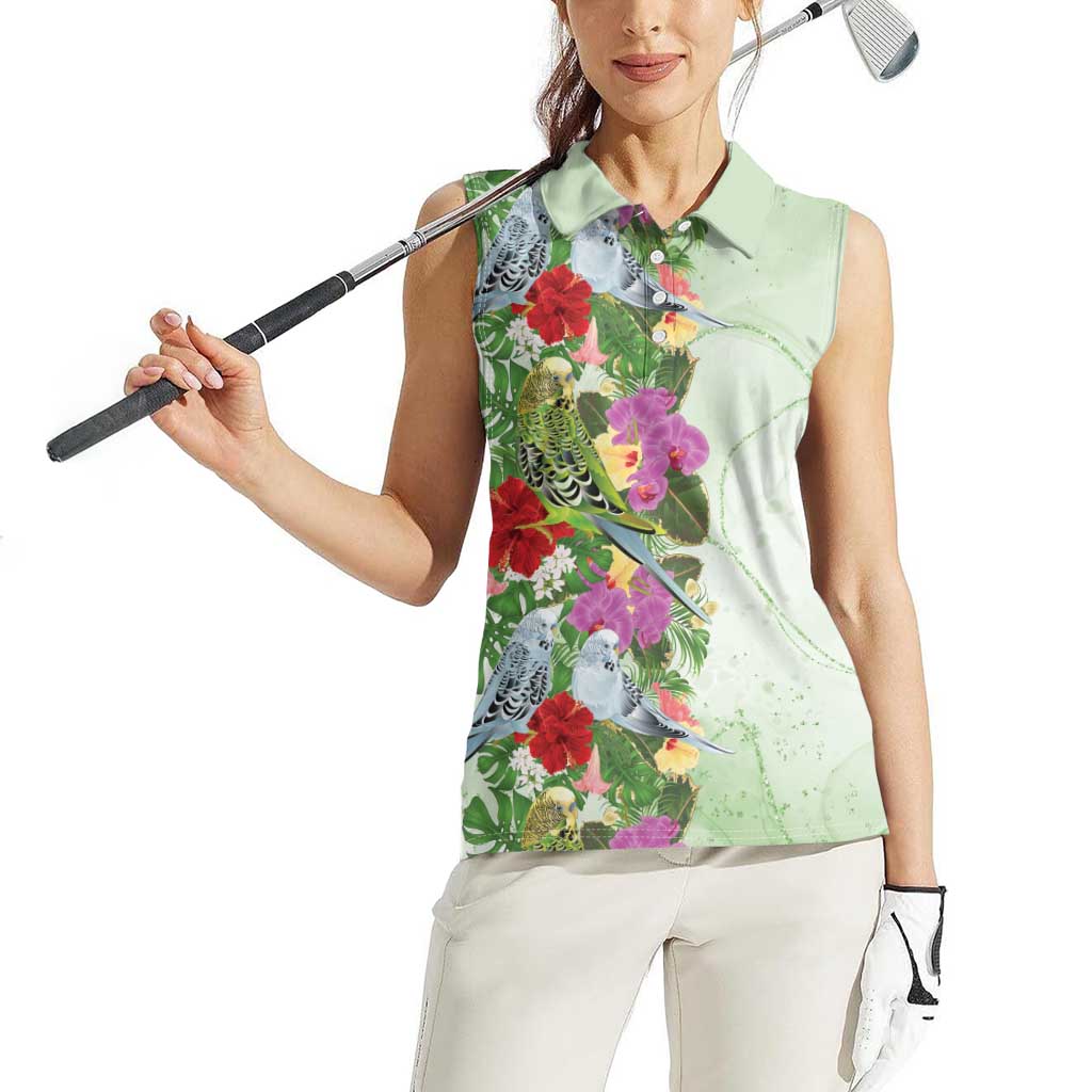 Aussie Budgies Blue And Green Tropical Birds Women Sleeveless Polo Shirt - Aussie Hoodie