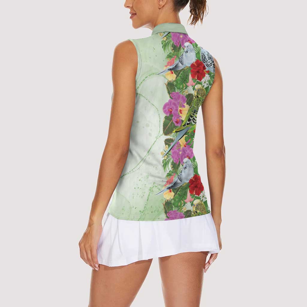 Aussie Budgies Blue And Green Tropical Birds Women Sleeveless Polo Shirt - Aussie Hoodie