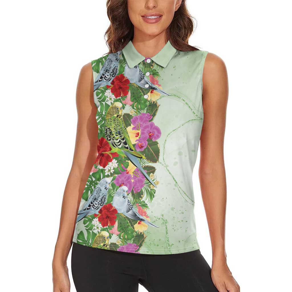 Aussie Budgies Blue And Green Tropical Birds Women Sleeveless Polo Shirt - Aussie Hoodie