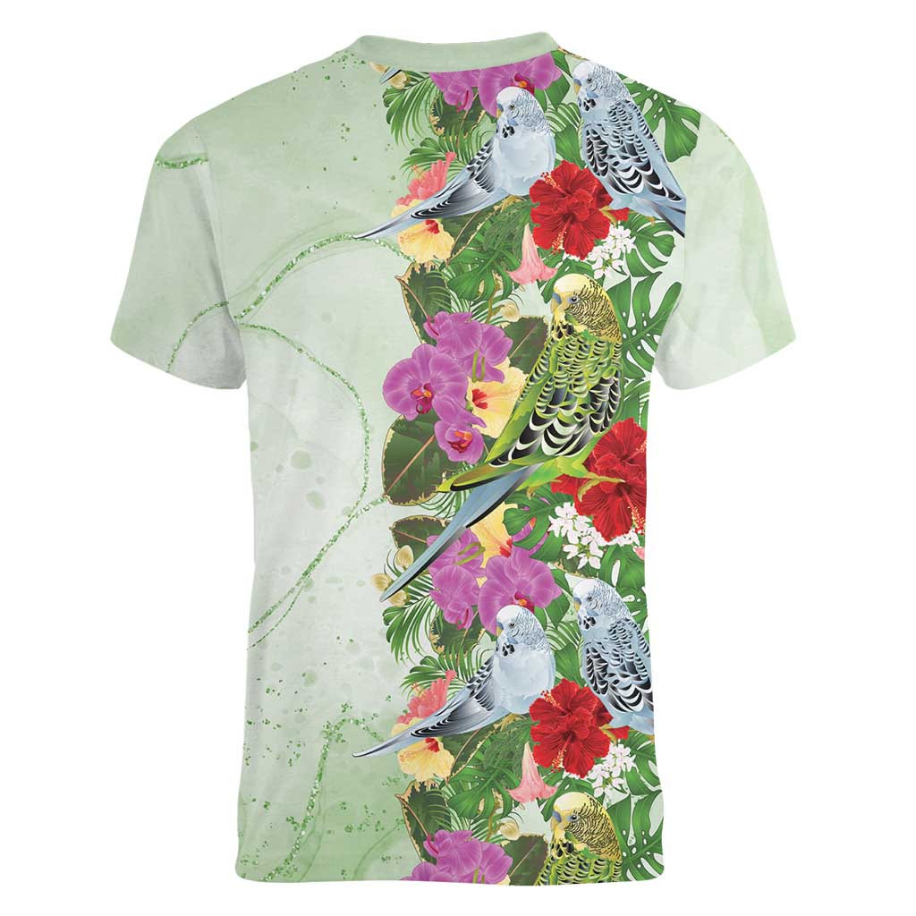 Aussie Budgies Blue And Green Tropical Birds Women V-Neck T-Shirt - Aussie Hoodie