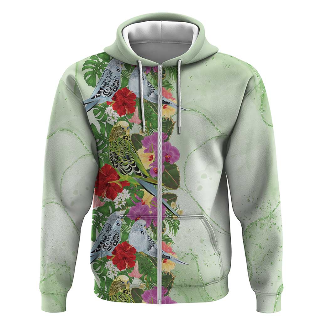 Aussie Budgies Blue And Green Tropical Birds Zip Hoodie - Aussie Hoodie