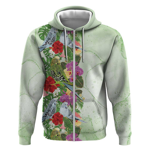 Aussie Budgies Blue And Green Tropical Birds Zip Hoodie - Aussie Hoodie