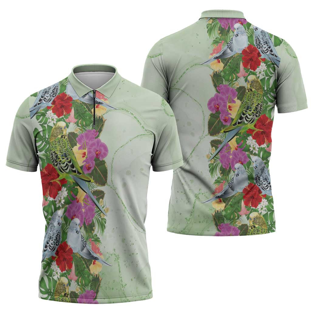 Aussie Budgies Blue And Green Tropical Birds Zipper Polo Shirt - Aussie Hoodie