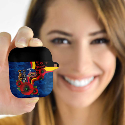 Adelaide Crows ANZAC Personalised AirPods Case Lest We Forget Poppy Camo