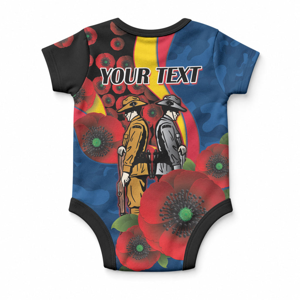 Adelaide Crows ANZAC Personalised Baby Onesie Lest We Forget Poppy Camo