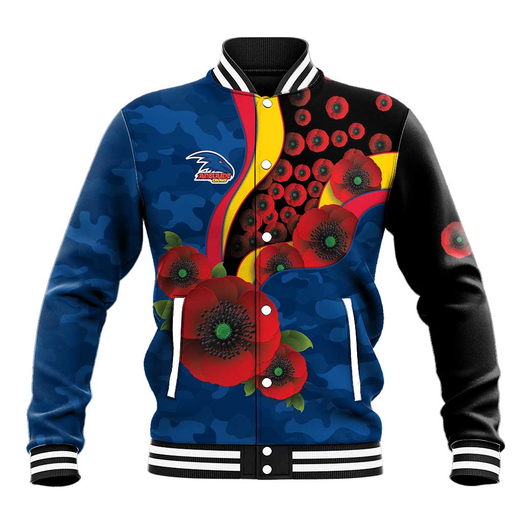 Adelaide Crows ANZAC Personalised Baseball Jacket Lest We Forget Poppy Camo