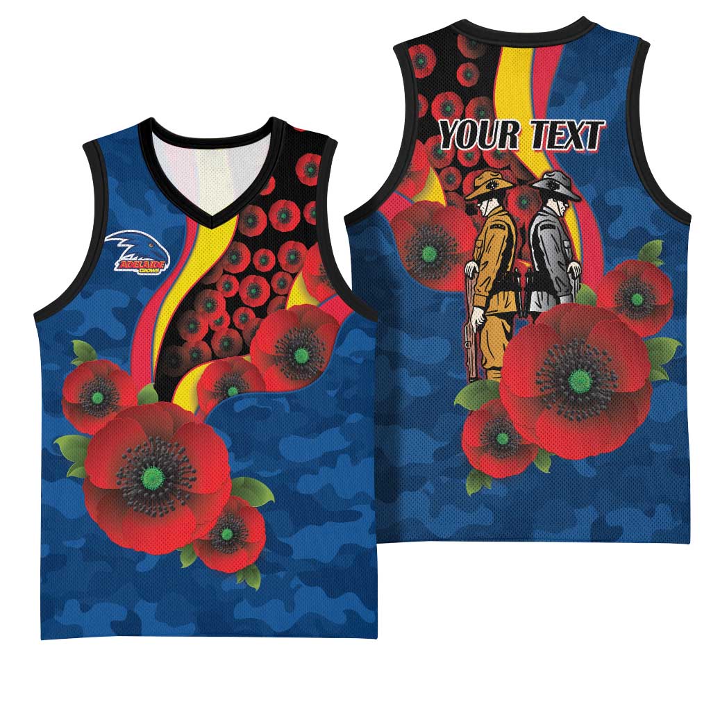 Adelaide Crows ANZAC Personalised Basketball Jersey Lest We Forget Poppy Camo