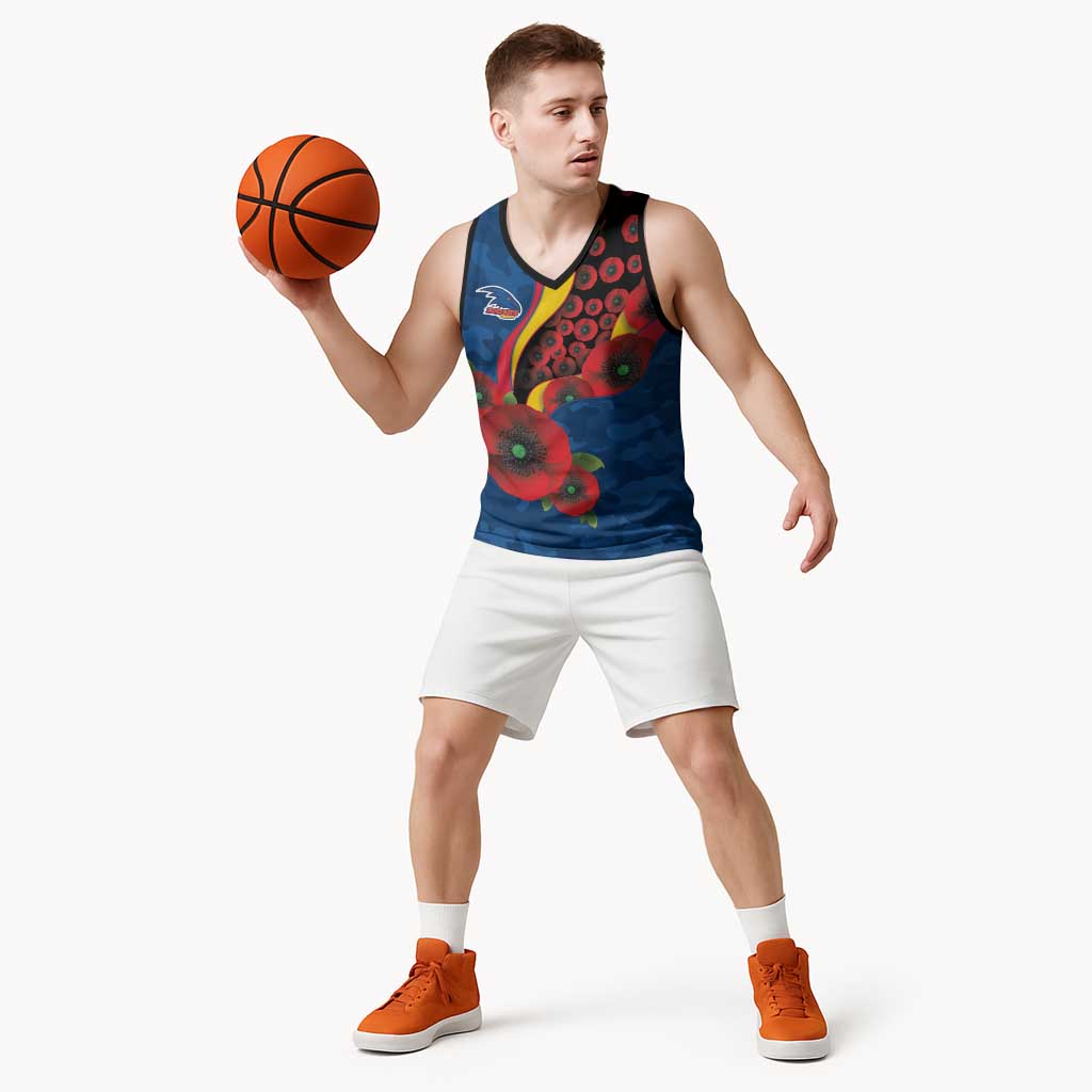 Adelaide Crows ANZAC Personalised Basketball Jersey Lest We Forget Poppy Camo