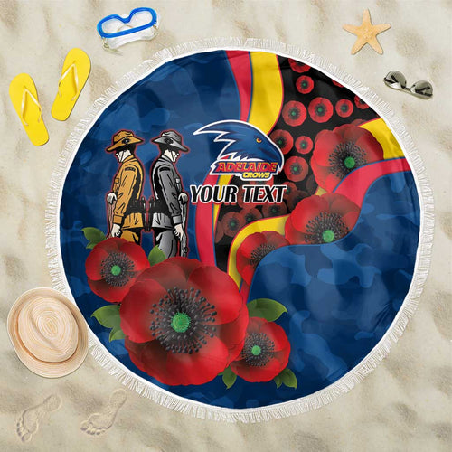 Adelaide Crows ANZAC Personalised Beach Blanket Lest We Forget Poppy Camo