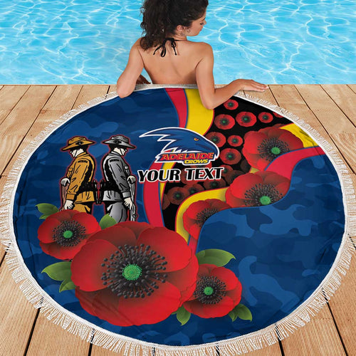 Adelaide Crows ANZAC Personalised Beach Blanket Lest We Forget Poppy Camo