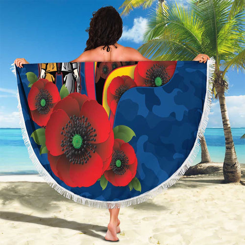Adelaide Crows ANZAC Personalised Beach Blanket Lest We Forget Poppy Camo