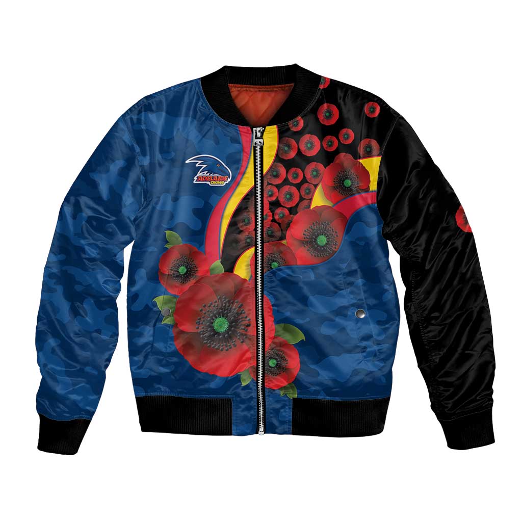Adelaide Crows ANZAC Personalised Bomber Jacket Lest We Forget Poppy Camo