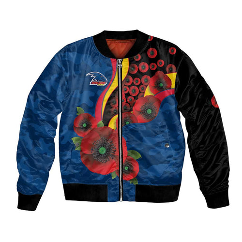 Adelaide Crows ANZAC Personalised Bomber Jacket Lest We Forget Poppy Camo