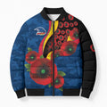 Adelaide Crows ANZAC Personalised Bomber Puffer Jacket Lest We Forget Poppy Camo