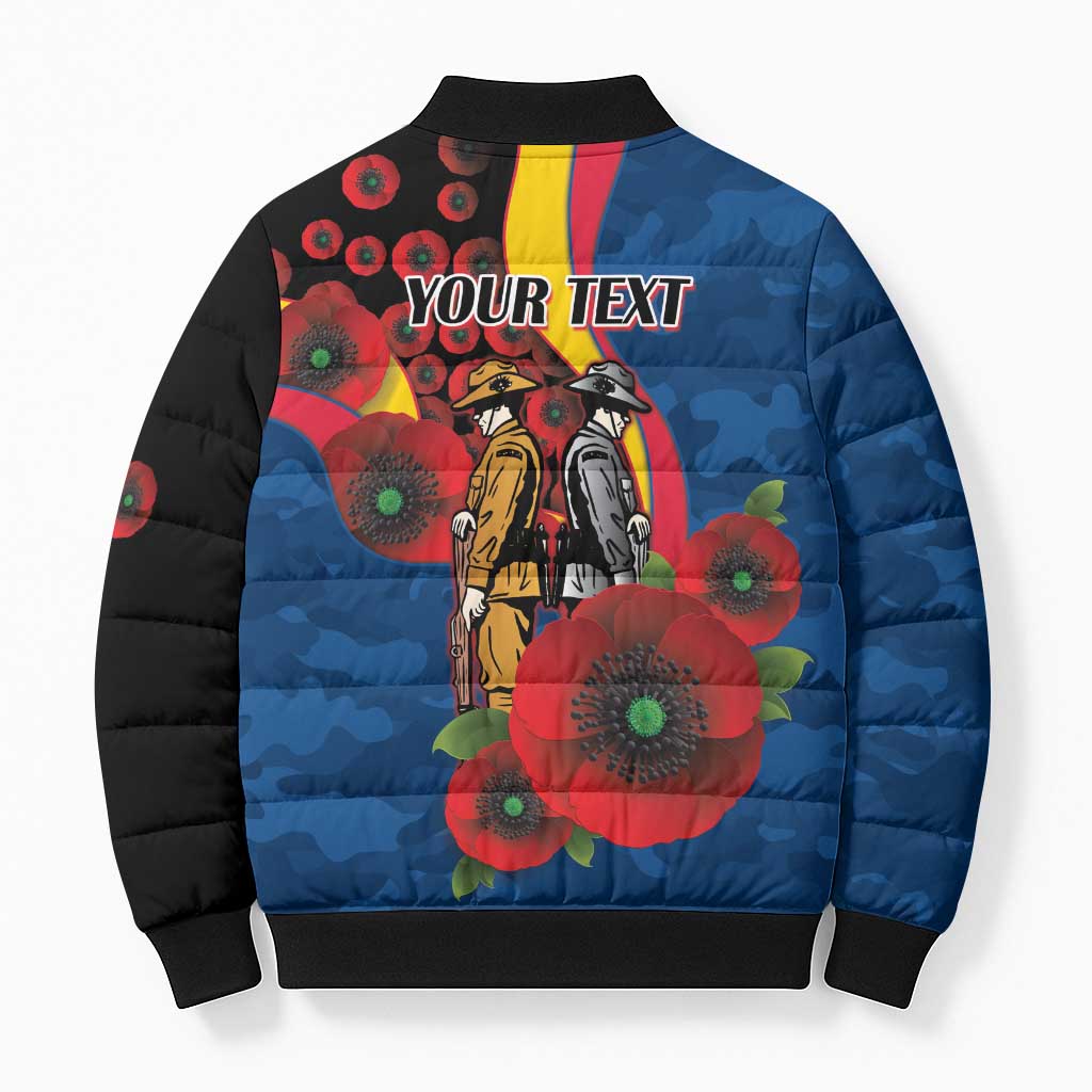 Adelaide Crows ANZAC Personalised Bomber Puffer Jacket Lest We Forget Poppy Camo