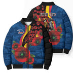 Adelaide Crows ANZAC Personalised Bomber Puffer Jacket Lest We Forget Poppy Camo