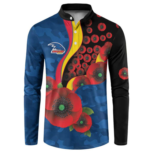 Adelaide Crows ANZAC Personalised Button Sweatshirt Lest We Forget Poppy Camo
